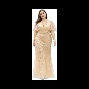 V-Neck Sparkly Embroidery Plus Size Mermaid Dress